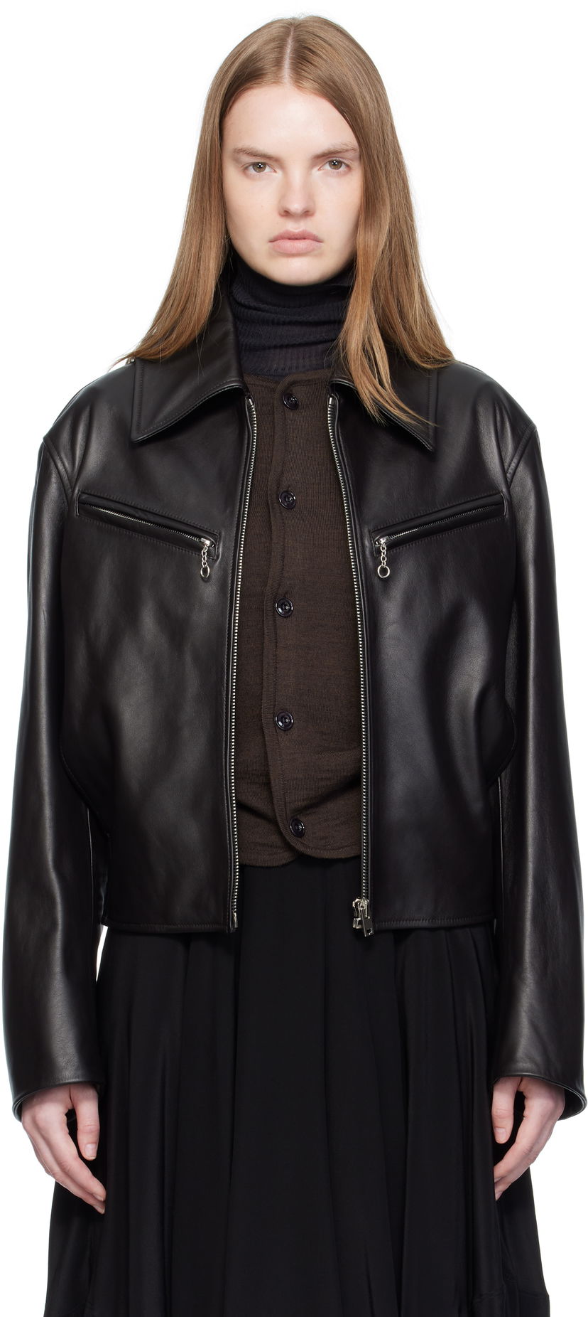 Jacka LEMAIRE Lemaire Boxy Leather Blouson Jacket Svart | OW1159 LL0147