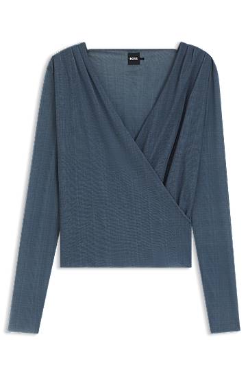 T-shirts och linne BOSS Wrap-front Plissé Tulle Top Blå | 50543183, 0