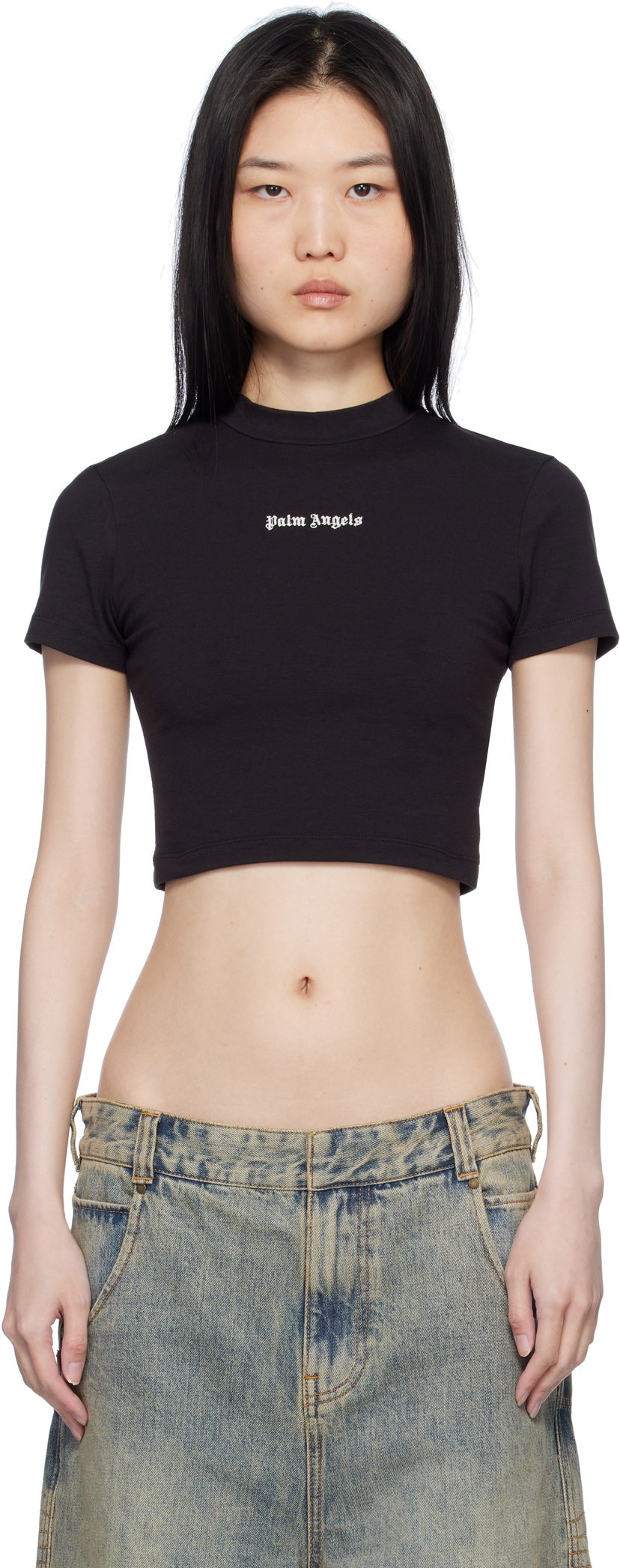 Crop top Palm Angels Classic Logo Crop T-Shirt Svart | PWAA074C99JER0011003
