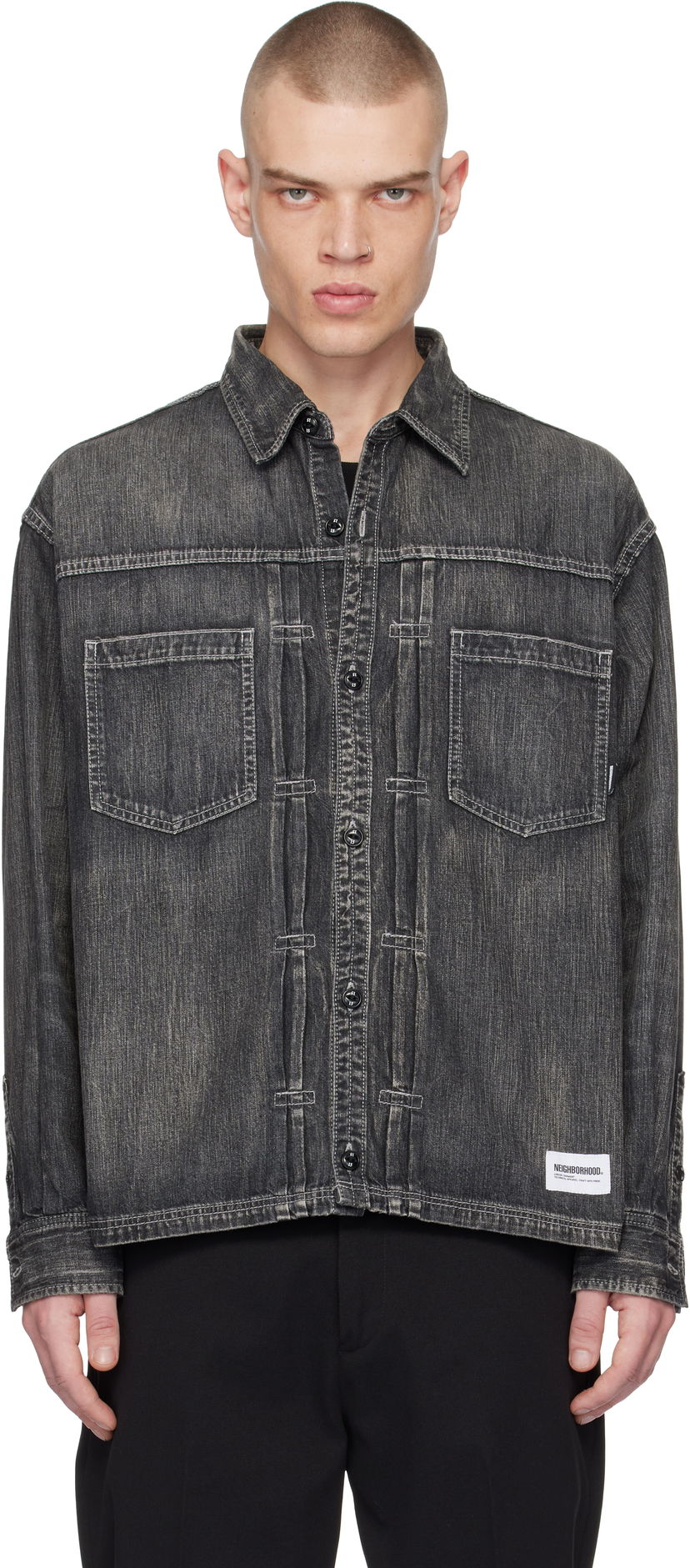 Skjorta Neighborhood Washed Denim Long Sleeve Shirt Svart | 242SPNH-SHM06