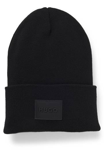 Mössa BOSS Knitted beanie hat in cotton with logo badge Svart | 50551508, 0