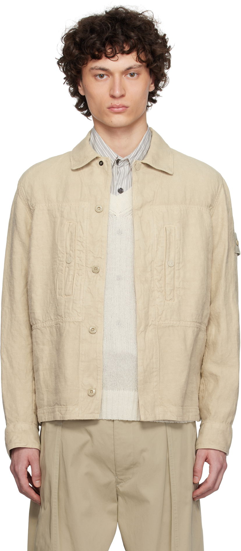 Rockar Stone Island Stone Island Diagonal Linen Overshirt Beige | K1S15 1200010 S00F8