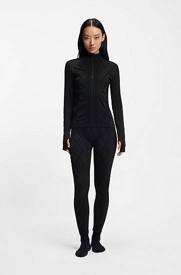Sweater BOSS Ski zip-neck base-layer top with diamond pattern knit and thumbholes Svart | 50544394, 1