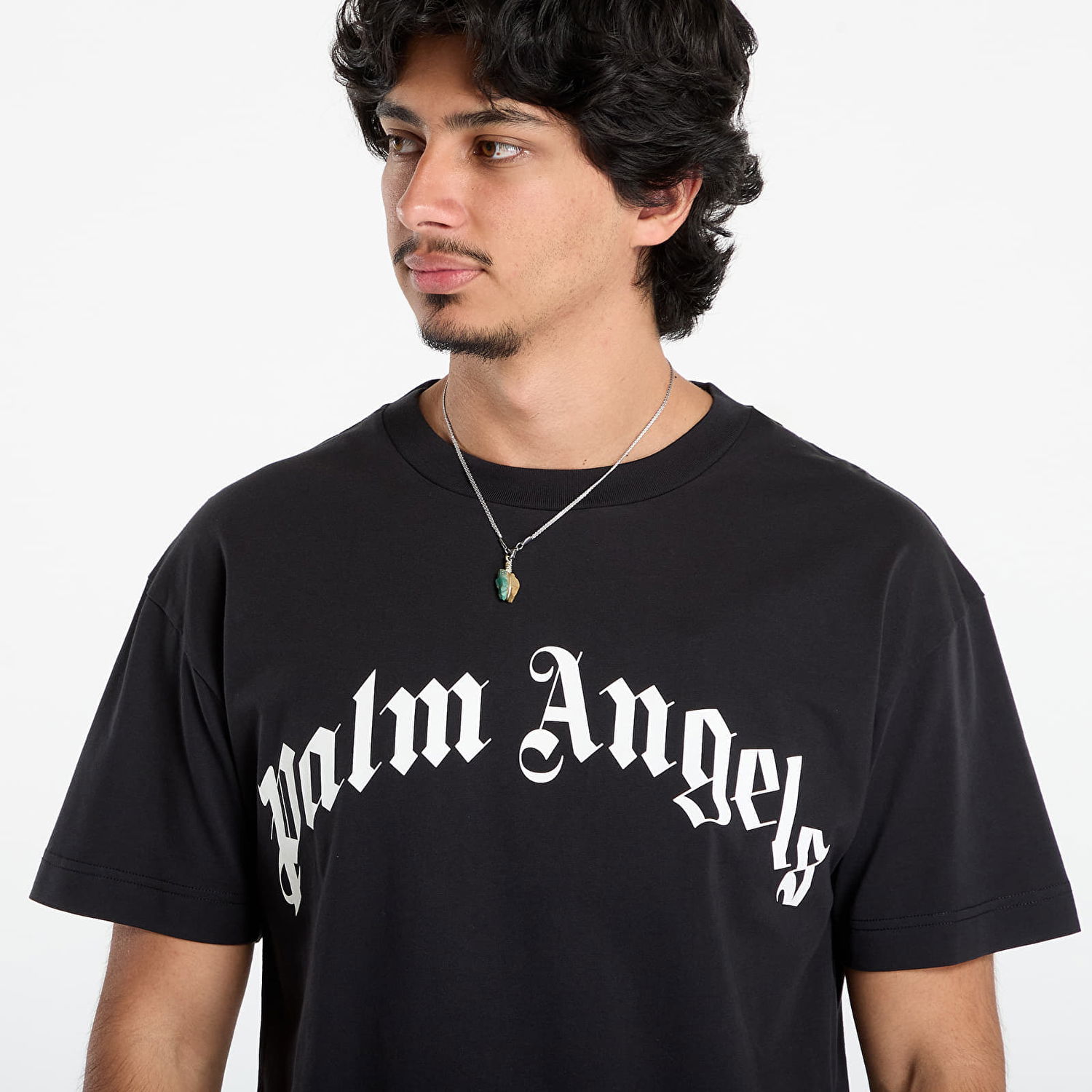 T-shirt Palm Angels Palm Angels Curved Logo Regular T-Shirt Svart | PMAA109F25JER0031003, 1