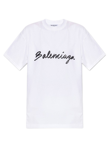T-shirt Balenciaga Script Logo T-shirt Vit | 612965TMVB49040