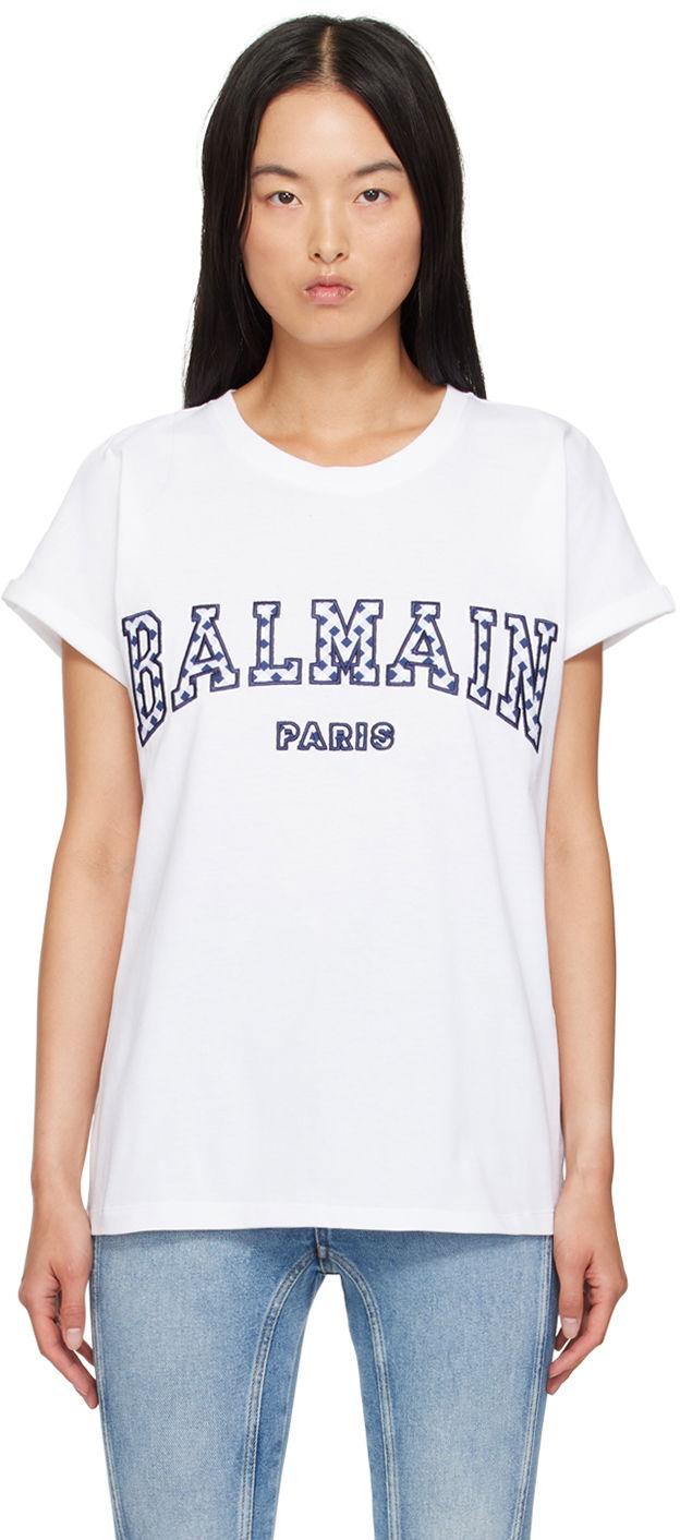 T-shirt Balmain Lettering T-Shirt Vit | DF0EF010BC83