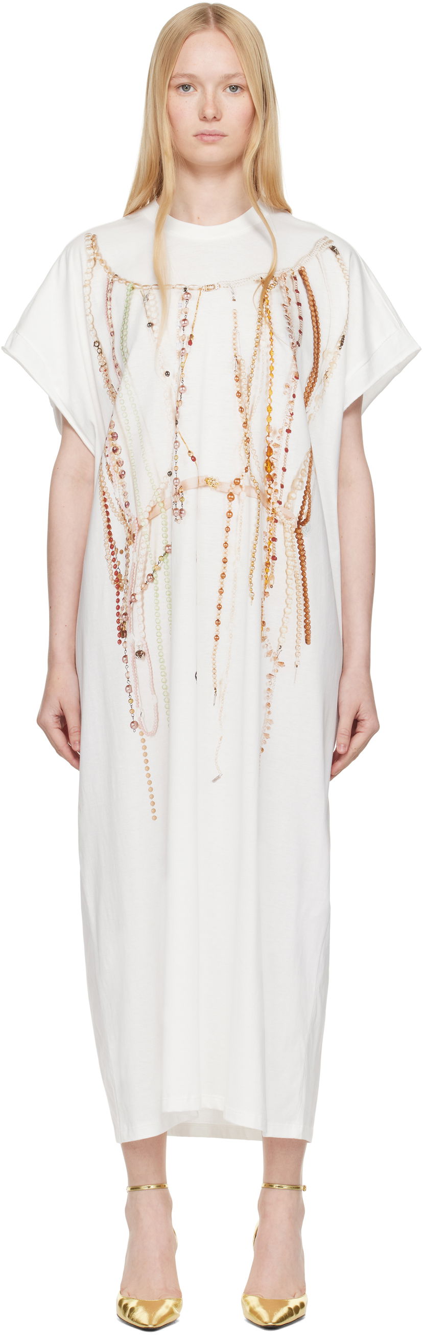 Klä Maison Margiela MM6 Maison Margiela Jersey Midi Dress with Beaded Graphic Vit | S62DG0049 M20118