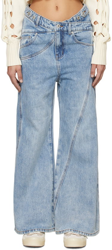 Jeans Feng Chen Wang Feng Chen Wang Cross Waistband Wide Leg Jeans Blå | FUS17TR02B, 0