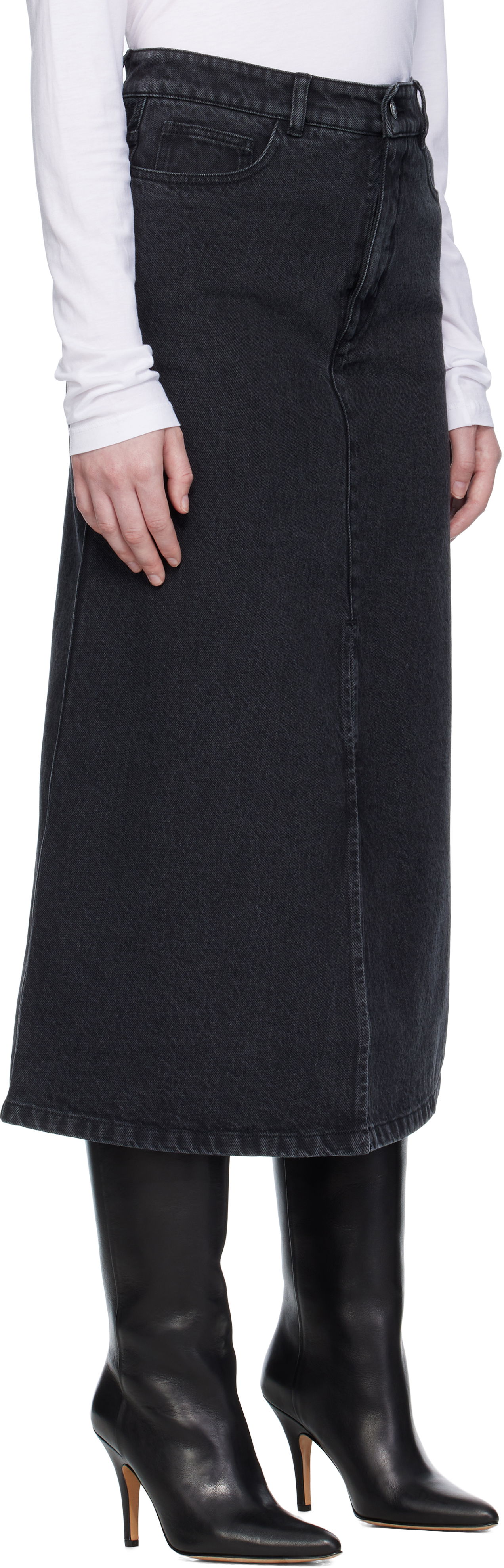 Kjol A.P.C. A.P.C. Georgia Denim Midi Skirt Svart | COHDK-F06423, 1