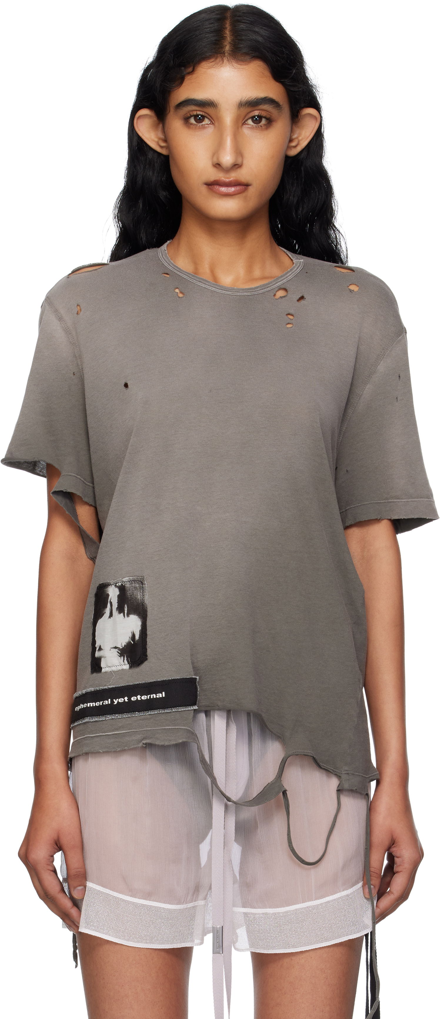 T-shirt Ann Demeulemeester Ann Demeulemeester Fanie Standard Fit T-Shirt Grå | B0013050-FA638-071, 0
