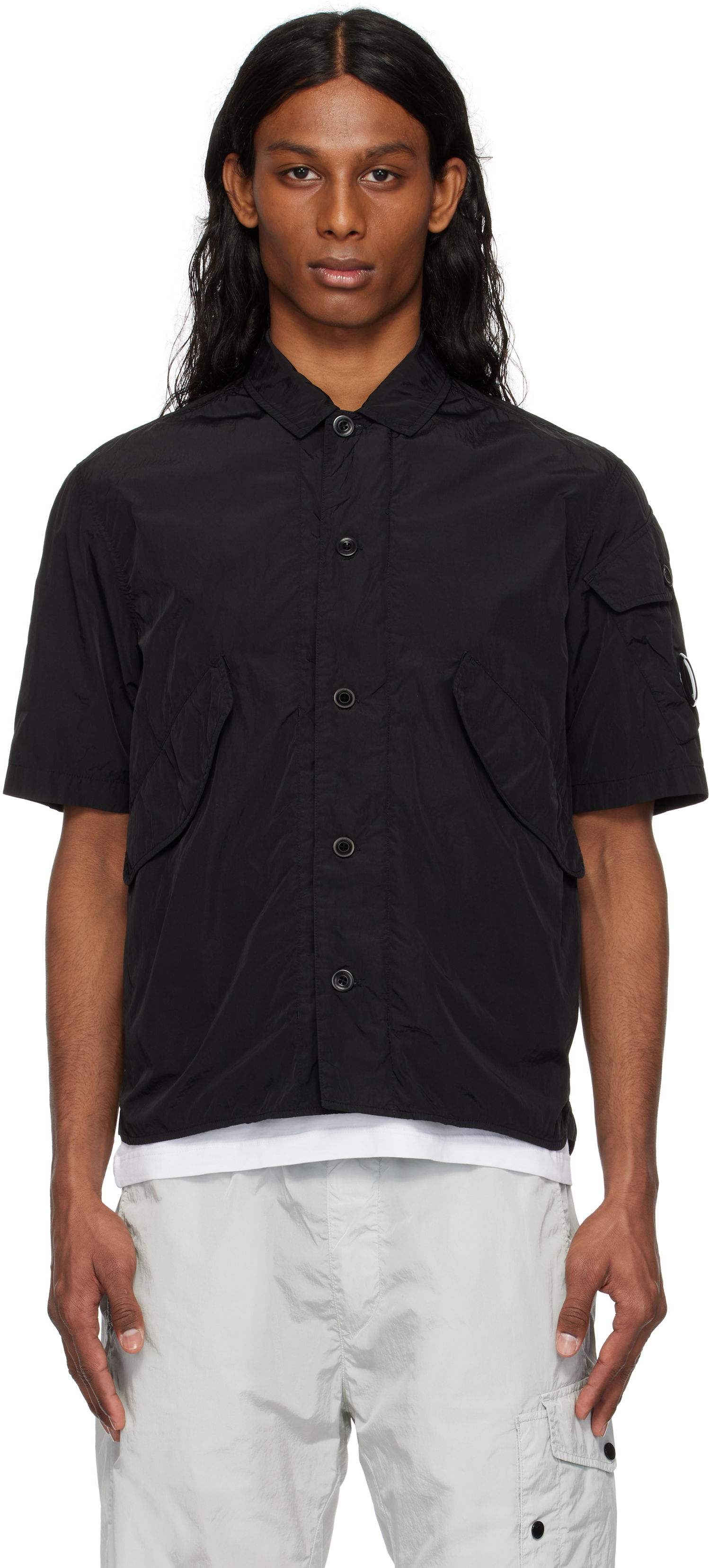 Skjorta C.P. Company C.P. Company Chrome-R Short Sleeve Shirt Svart | 18CMOS035A-005904G, 0