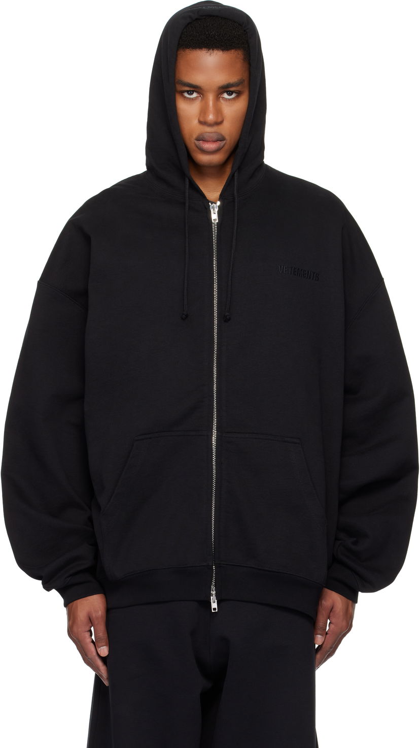 Sweatshirt VETEMENTS Embroidered Logo Oversized Zip-Up Hoodie Svart | UA66HD810B