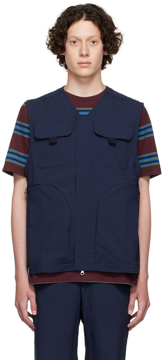 Väst WOOD WOOD Utility Pocket Zip Vest Mörkblå | 12225905-1281