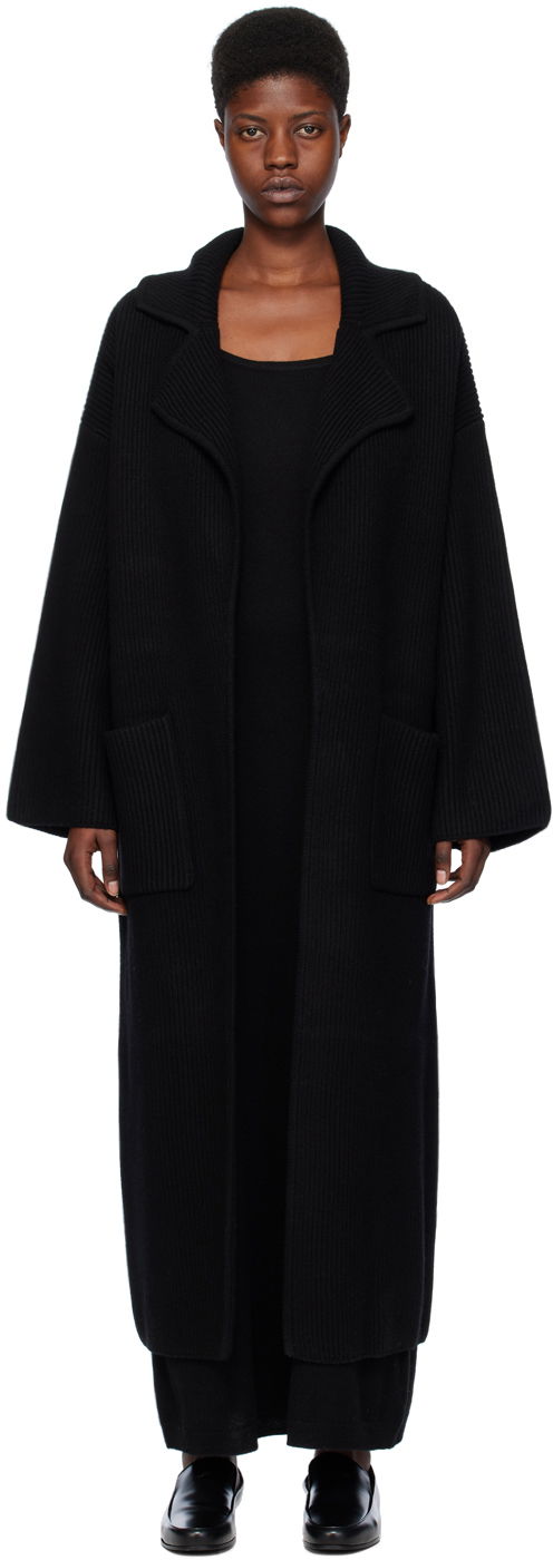 Rockar TOTEME Ribbed Longline Coat Svart | 241-WRT1018-YA0024