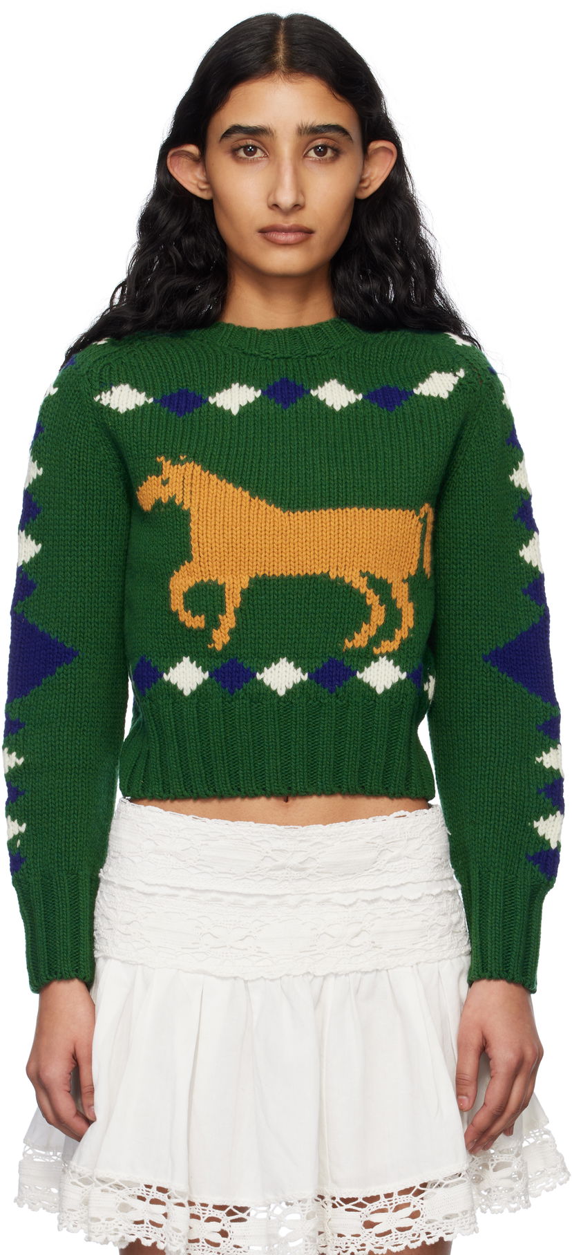 Sweater Bode Bode Diamond Corral Knit Sweater Grön | WRS25KT015