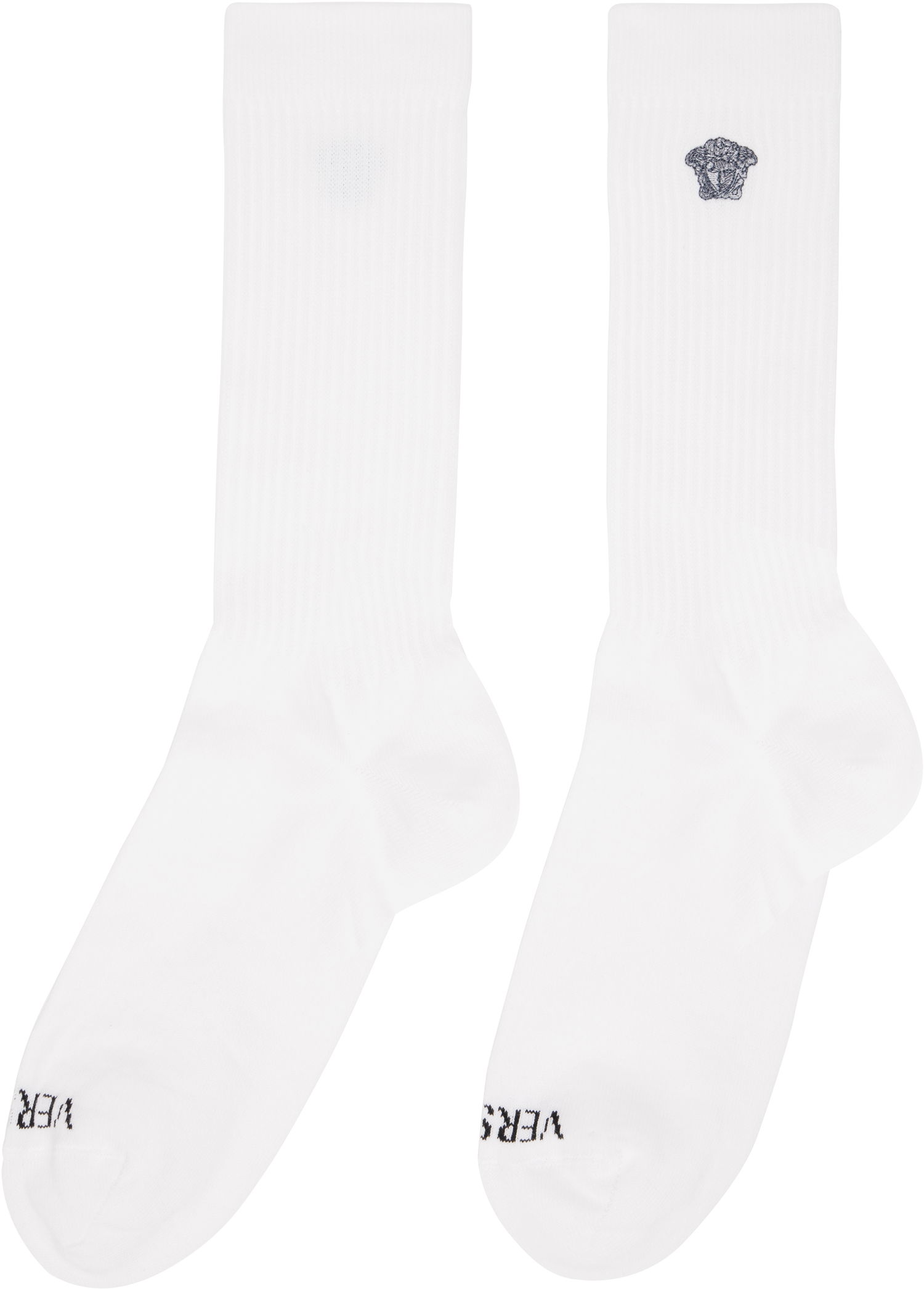 Strumpor Versace Versace Embroidered Medusa Ribbed Socks Vit | 1008835_1A13105, 1