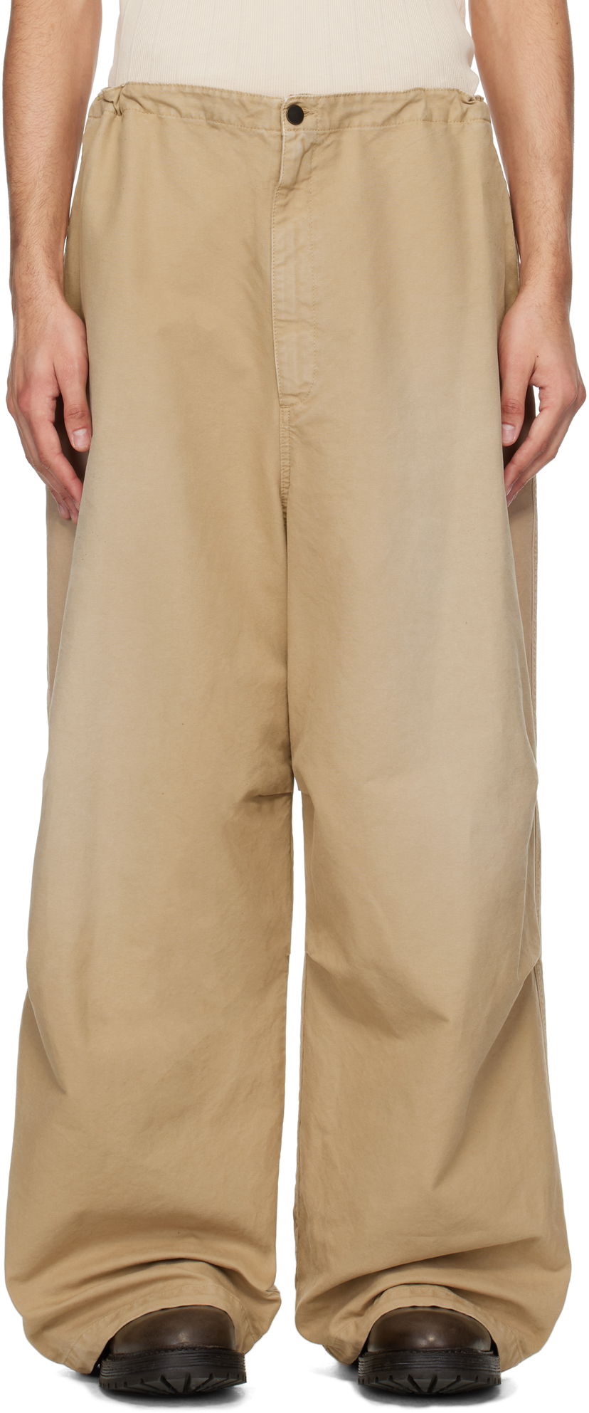 Byxor HED MAYNER Hed Mayner Drawstring Trousers Beige | HMMA30022A-HA193