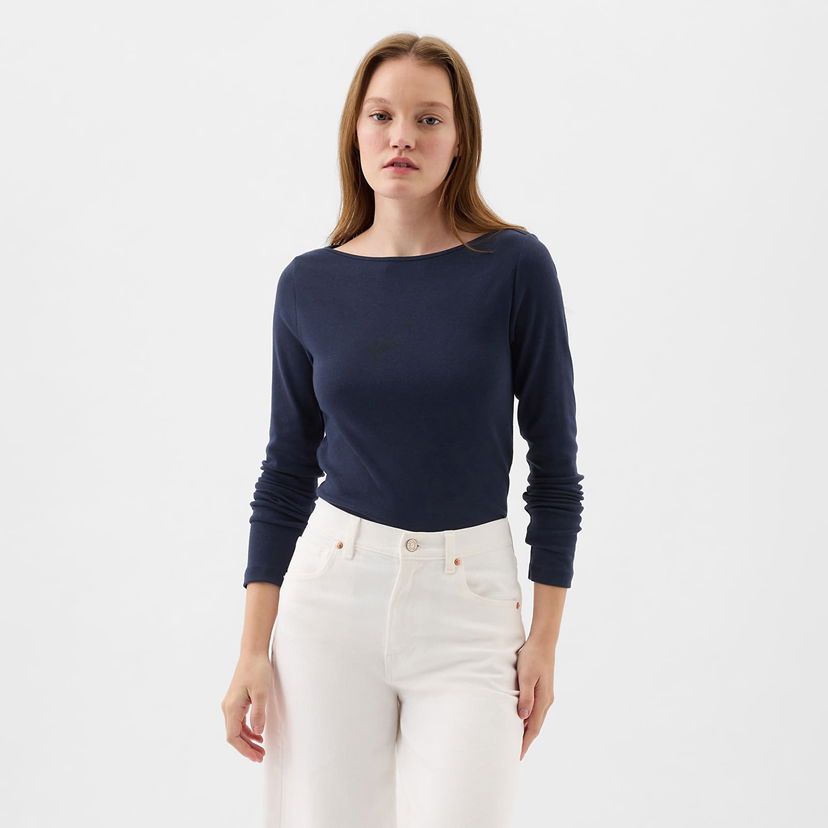 T-shirt GAP Longsleeve Modal Bateau T-Shirt Navy Uniform Mörkblå | 540606-00
