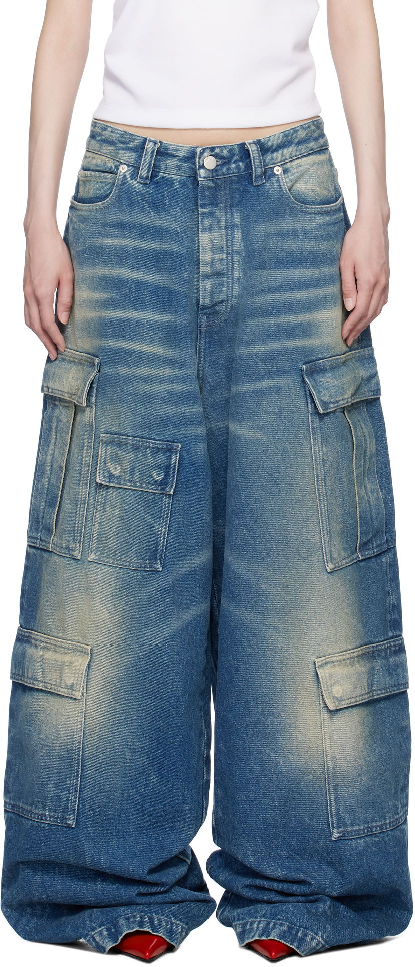 Cargo byxor Ambush Vintage Wash Denim Cargo Pants Blå | BWYB003F24DEN0014400
