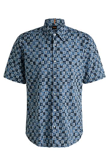 Skjorta BOSS Regular Fit Printed Cotton Poplin Shirt Blå | 50537372