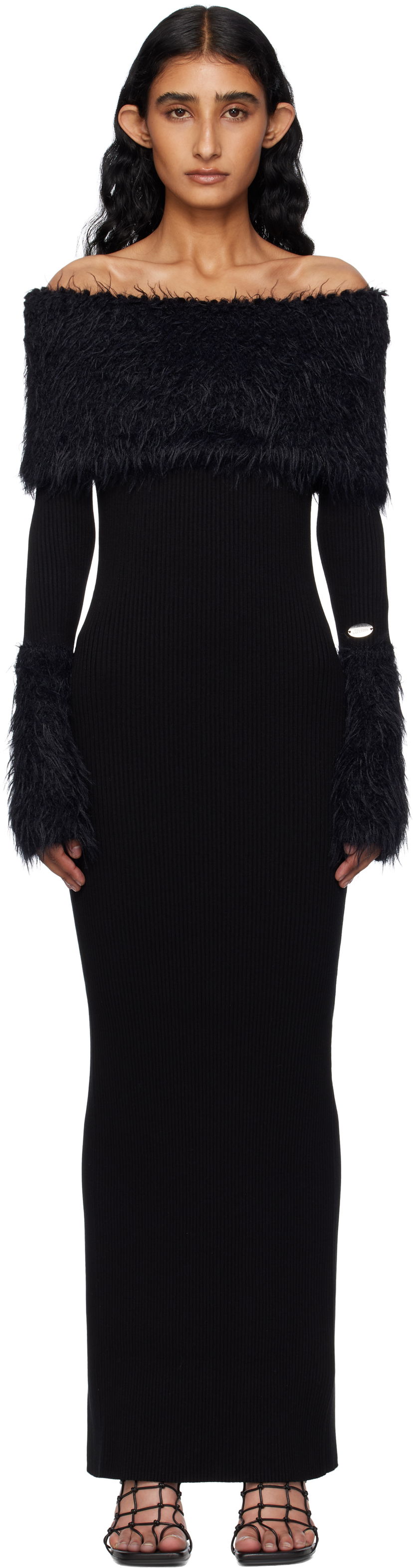 Klä Jean Paul Gaultier Jean Paul Gaultier Ribbed Off-The-Shoulder Maxi Dress Svart | 25/03-W-DR037-K005-00