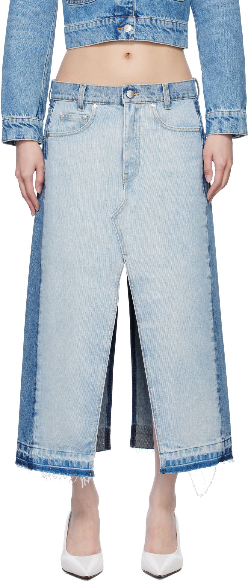 Kjol Stella McCartney Stella McCartney Contrast Panel Denim Midi Skirt Blå | 6D03453SQH10