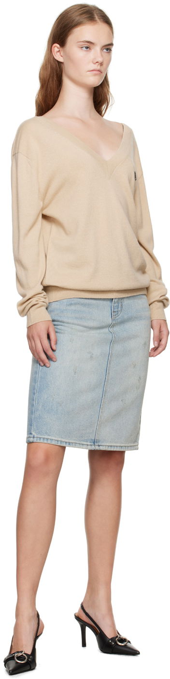Sweater We11done Deep V-Neck Sweater Beige | WD-KT2-24-642-W-BG, 3
