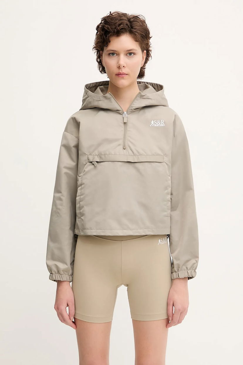 Jacka Sporty & Rich Sporty & Rich Sr Runner Nylon Quarter Zip Oversize Jacket Beige | OW026622139GY15