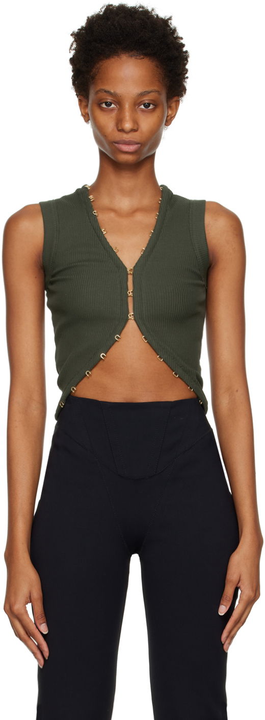Linne Dion Lee Hook & Eye Ribbed Tank Top Grön | C3075F22