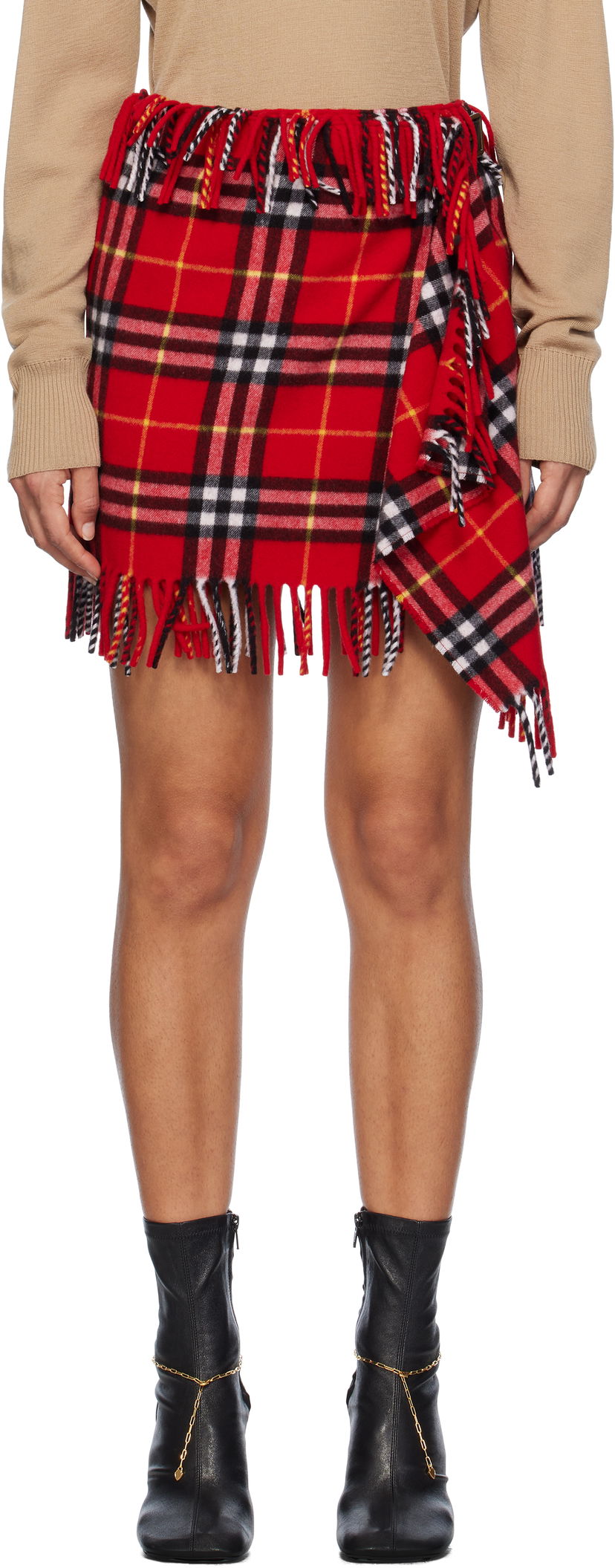 Kjol Burberry Wool Cashmere Scarf Mini Skirt Röd | 8099715