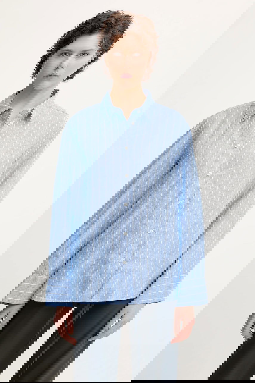 Skjorta Samsoe Samsoe Samsoe Samsoe SANOT Relaxed Linen Shirt Blå | F25100015, 0