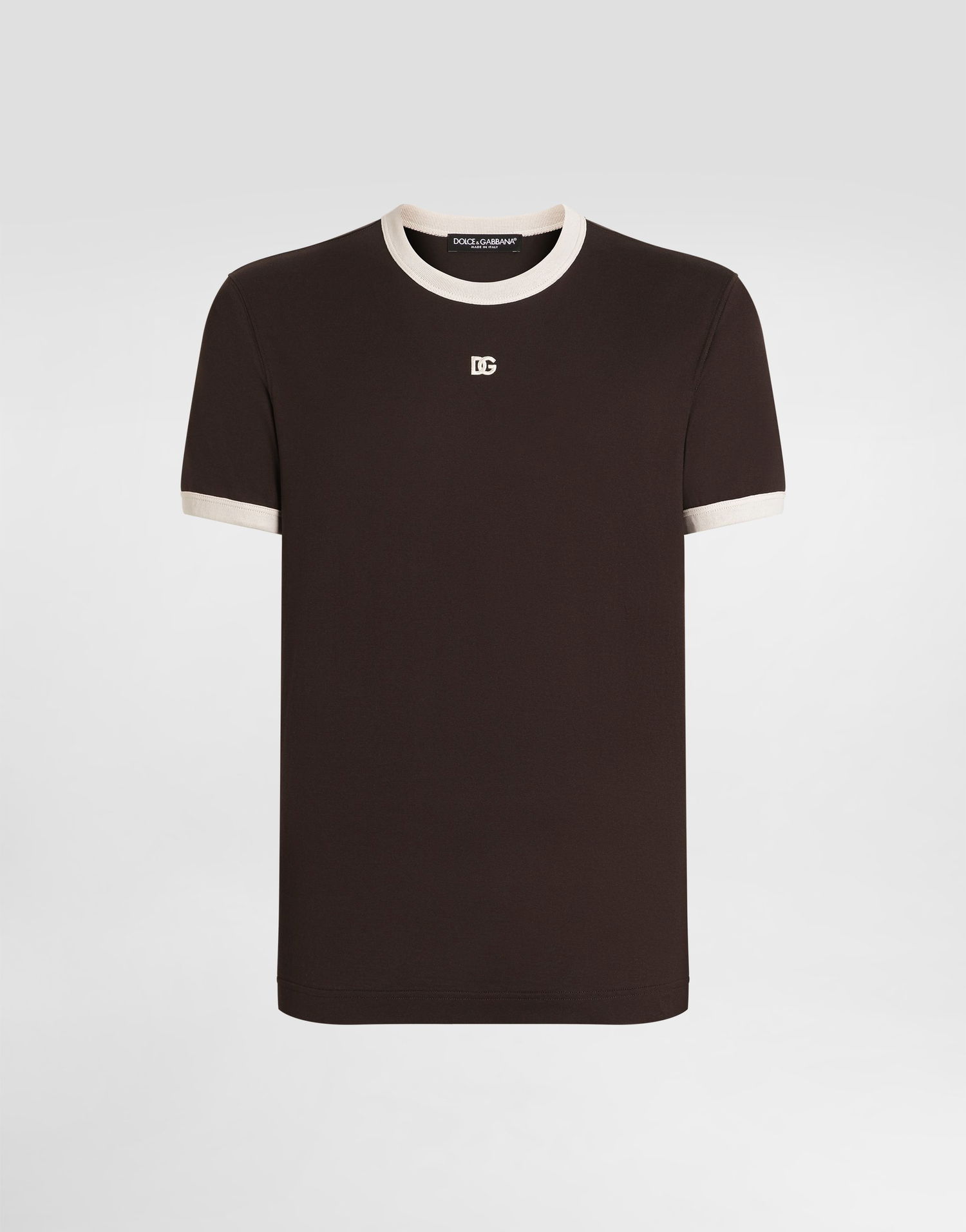 T-shirt Dolce & Gabbana Cotton Ringer T-shirt with DG Embroidery Brun | G8PV1ZG7PJ4M1213, 0