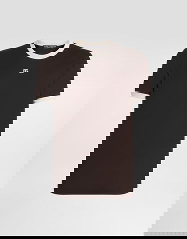 T-shirt Dolce & Gabbana Cotton Ringer T-shirt with DG Embroidery Brun | G8PV1ZG7PJ4M1213, 0