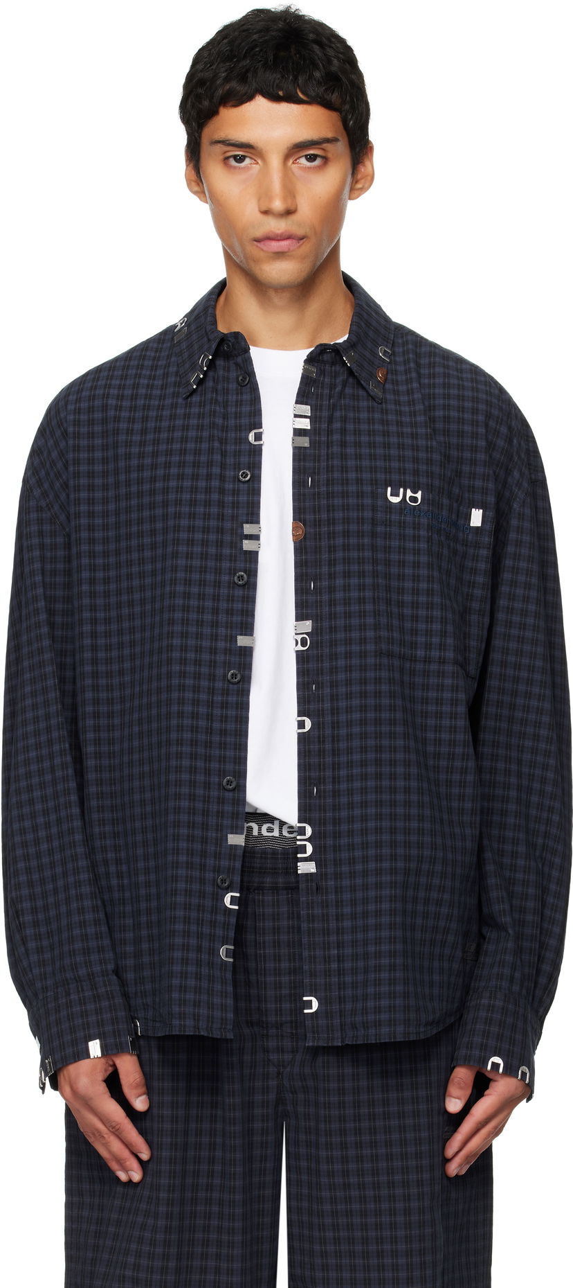 Skjorta Alexander Wang Alexander Wang Boxy Check Shirt Mörkblå | 6WC3251093