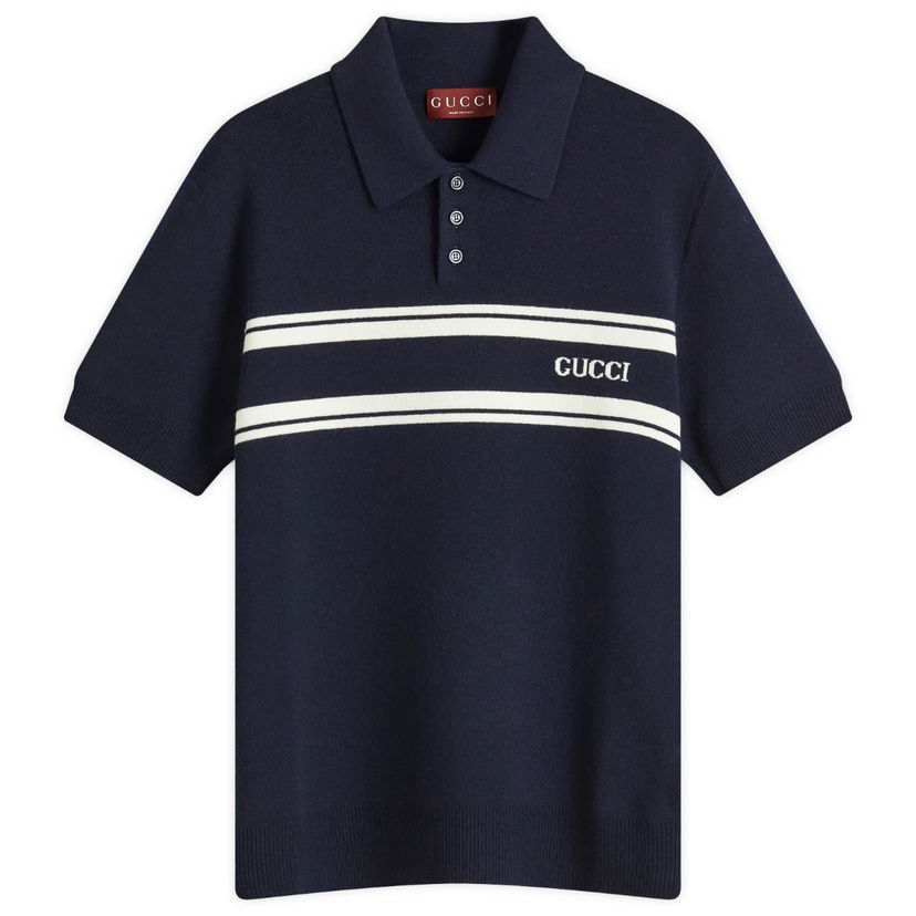 Polotröja Gucci Striped Knitted Polo Mörkblå | 795342-XKD5J-4144