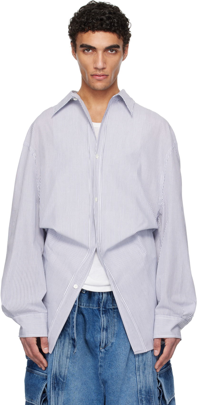 Skjorta HED MAYNER Hed Mayner Striped Poplin Shirt Blå | HMMA60013B-HA167