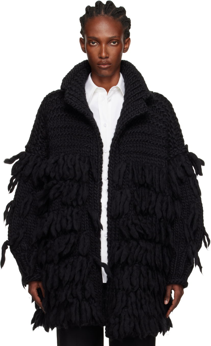 Rockar Yohji Yamamoto YOHJI YAMAMOTO Fringe Knit Coat Svart | FM-K53-105
