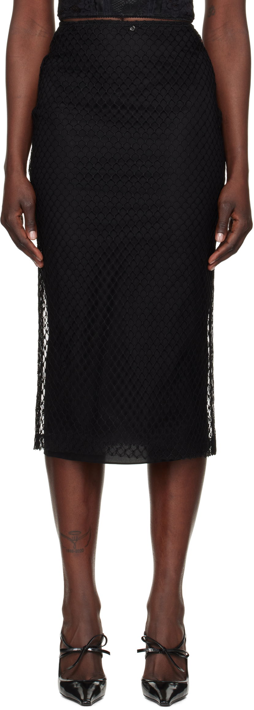 Kjol Dolce & Gabbana Mesh Pencil Midi Skirt Svart | F4C0CT HLM83