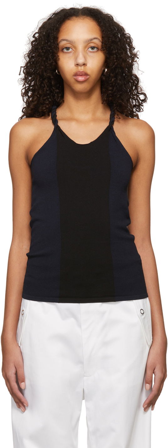 Linne Dion Lee Cotton Blend Tie-Strap Tank Top Mörkblå | C7057S22