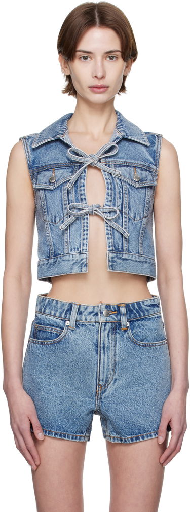 Väst Alexander Wang Alexander Wang Clear Bead Hotfix Cropped Denim Vest Blå | 1WC1251603, 0