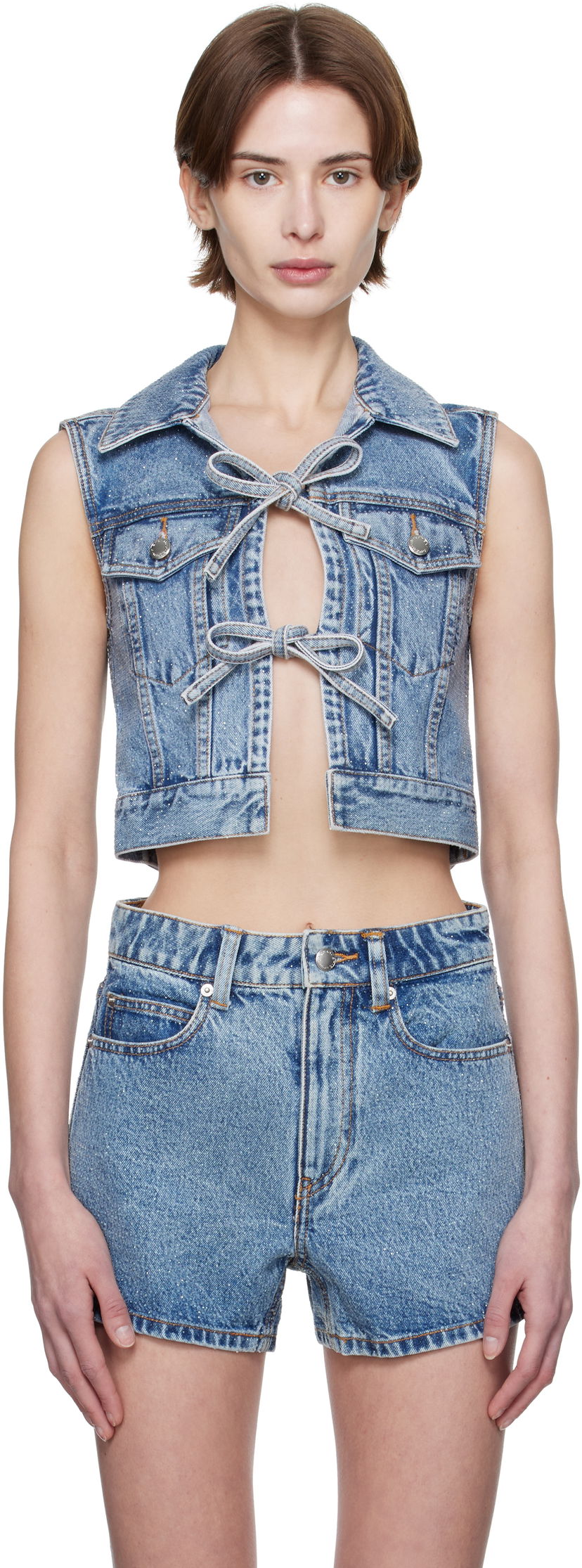 Väst Alexander Wang Alexander Wang Clear Bead Hotfix Cropped Denim Vest Blå | 1WC1251603
