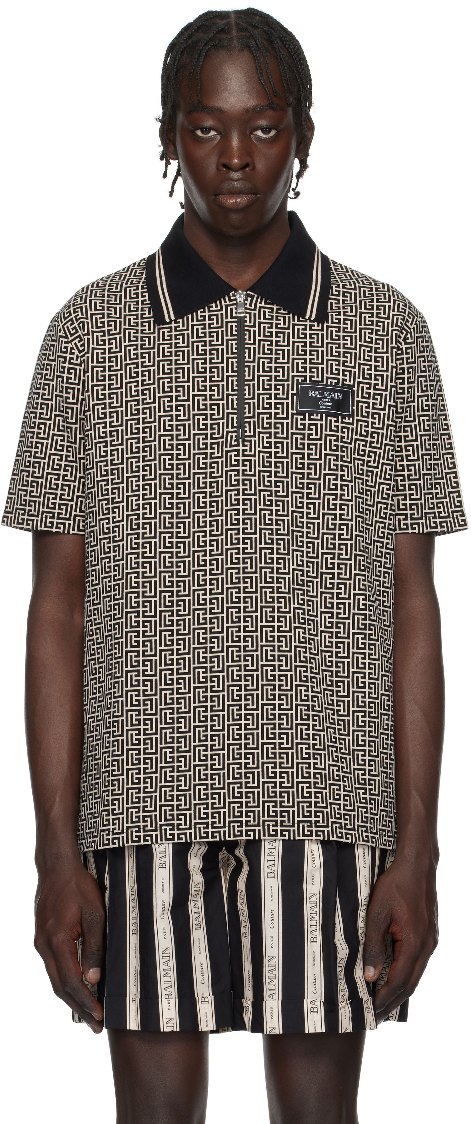 Polotröja Balmain Maze Print Polo Shirt Grå | EH1GC027BC90, 0