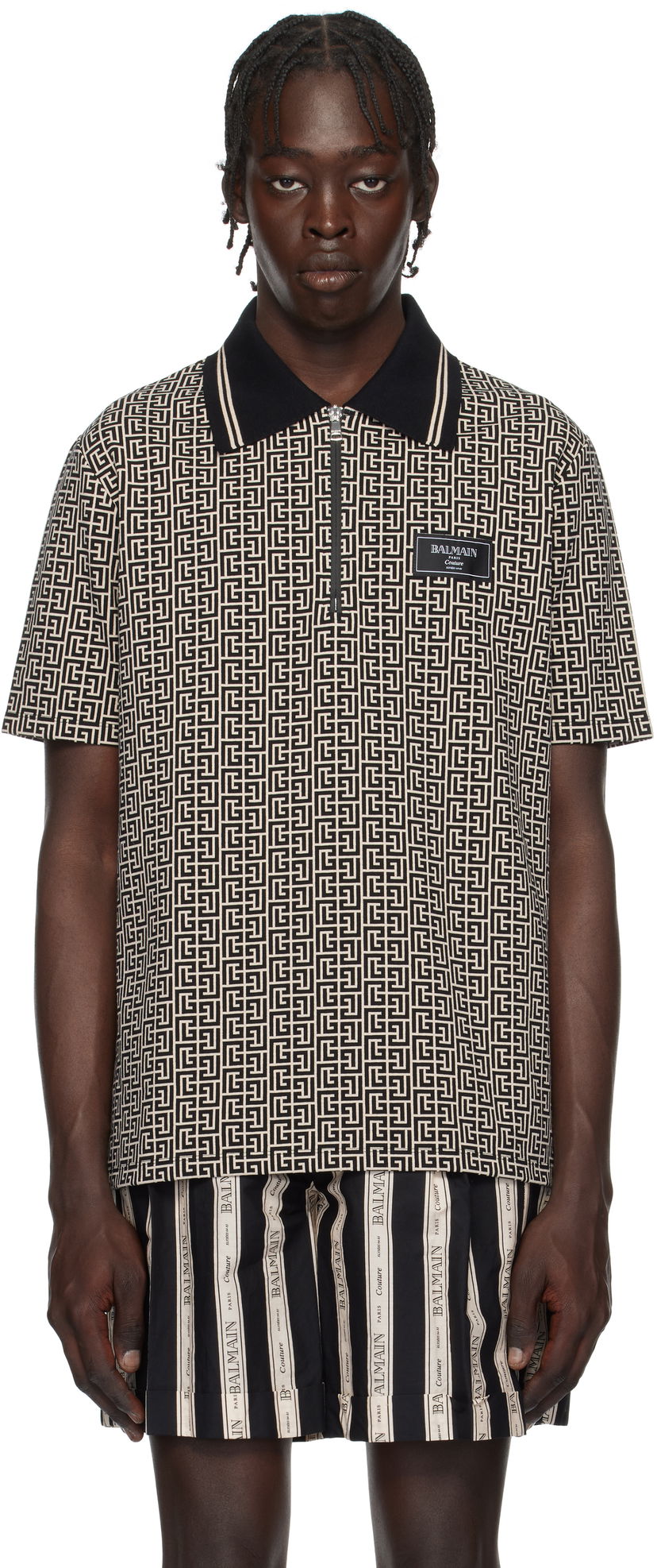 Polotröja Balmain Maze Print Polo Shirt Grå | EH1GC027BC90