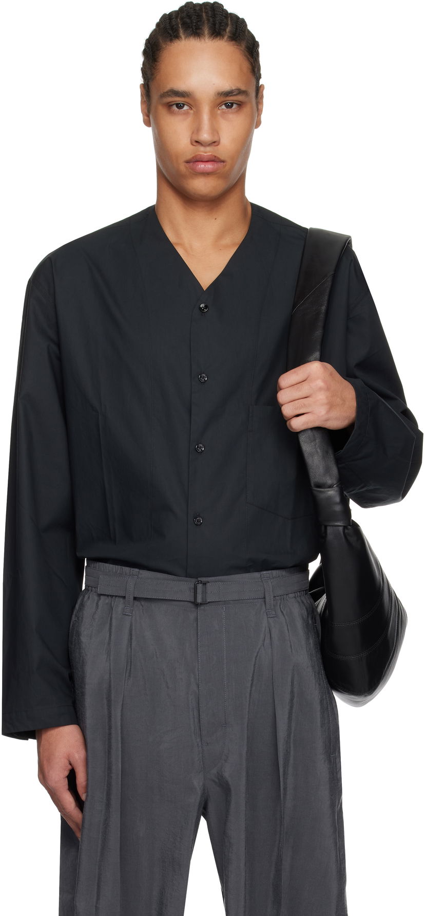 Skjorta LEMAIRE Lemaire V-Neck Button-Up Shirt Svart | SH1144 LF588