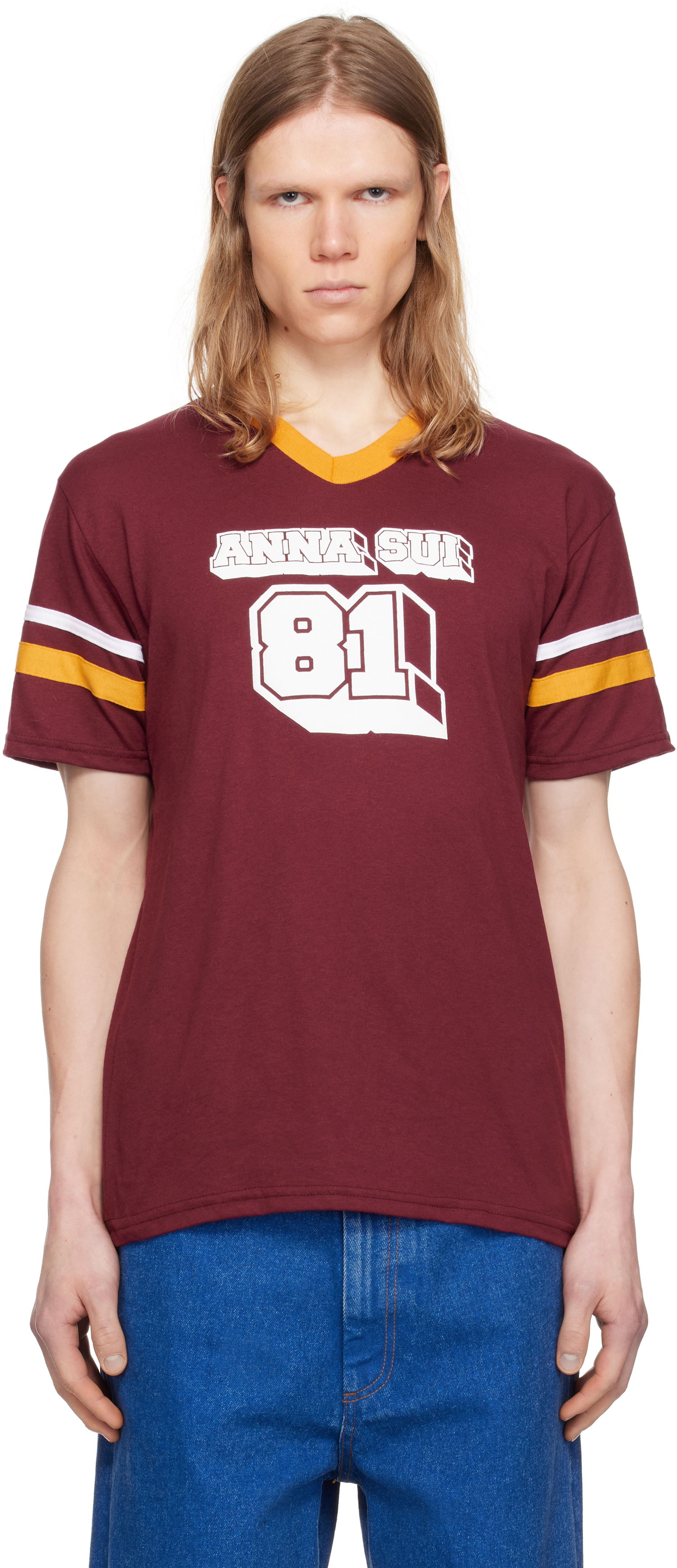 T-shirt Anna Sui Anna Sui Logo V-Neck T-Shirt Bourgogne | MT225D1, 0