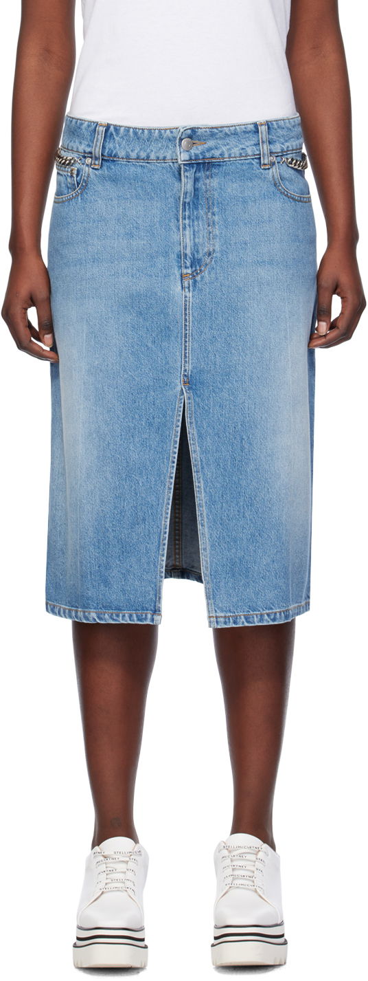 Kjol Stella McCartney Stella McCartney Iconic Falabella Denim Midi Skirt Blå | 6D02403SPH56