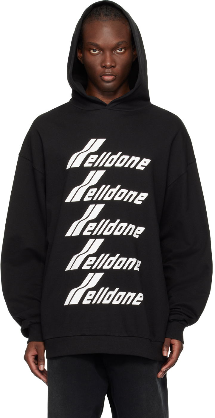 Sweatshirt We11done Printed Hoodie Svart | WD-TH3-22-729-U-BK