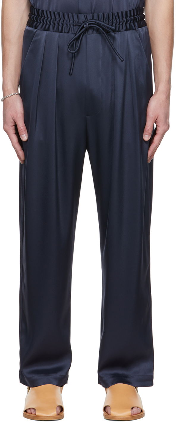 Byxor Nanushka Nanushka Jiro Pleated Trousers Mörkblå | NM22PFPA00759