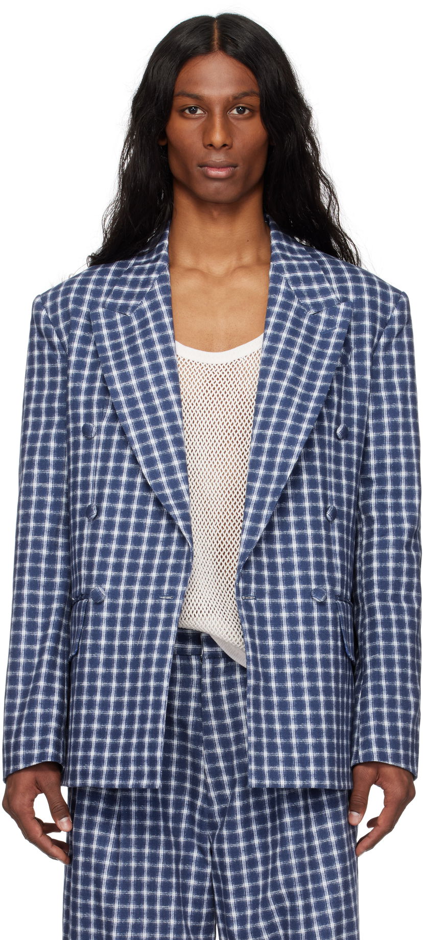 Jacka ERL ERL Check Double-Breasted Blazer Blå | ERL10J038