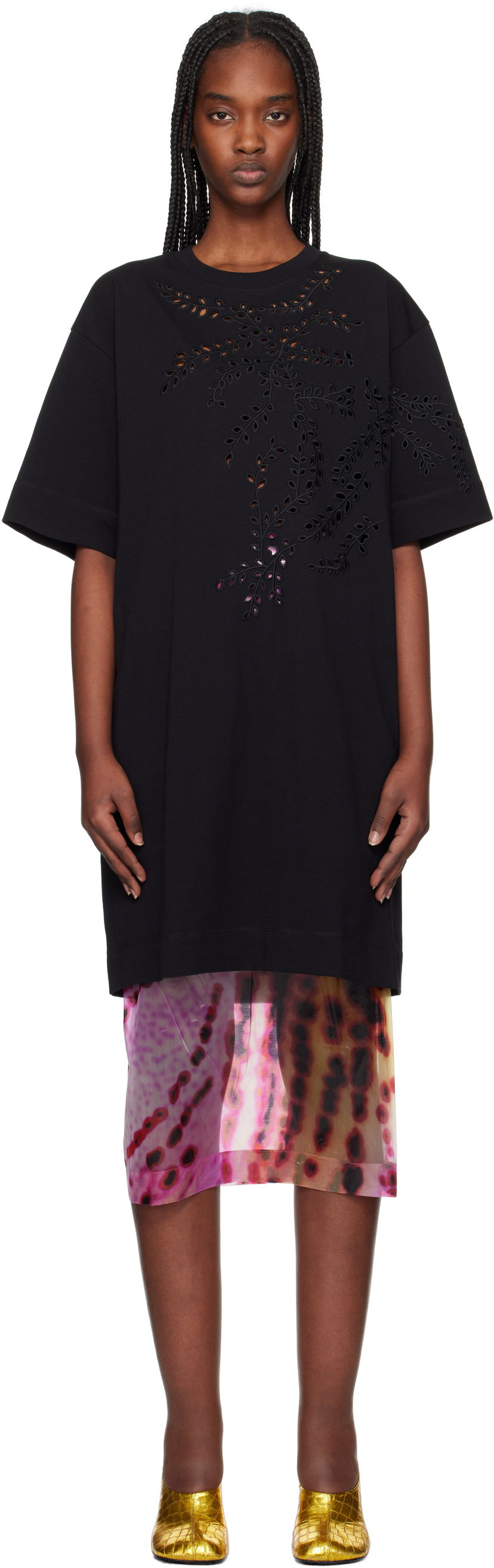 T-shirt Dries Van Noten Dries Van Noten Embroidered T-Shirt Minidress Svart | 251-011151-1603